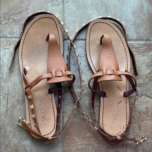Valentino Brown Rockstud Sandals with Adjustable Ankle Strap 39.5